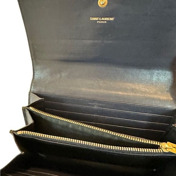 YSL dark navy crocodile embroidered leather long wallet - Picture 11 of 16